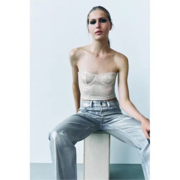 New NWT Zara Sequin Bustier Corset Top in Champagne size Medium - Picture 3 of 8
